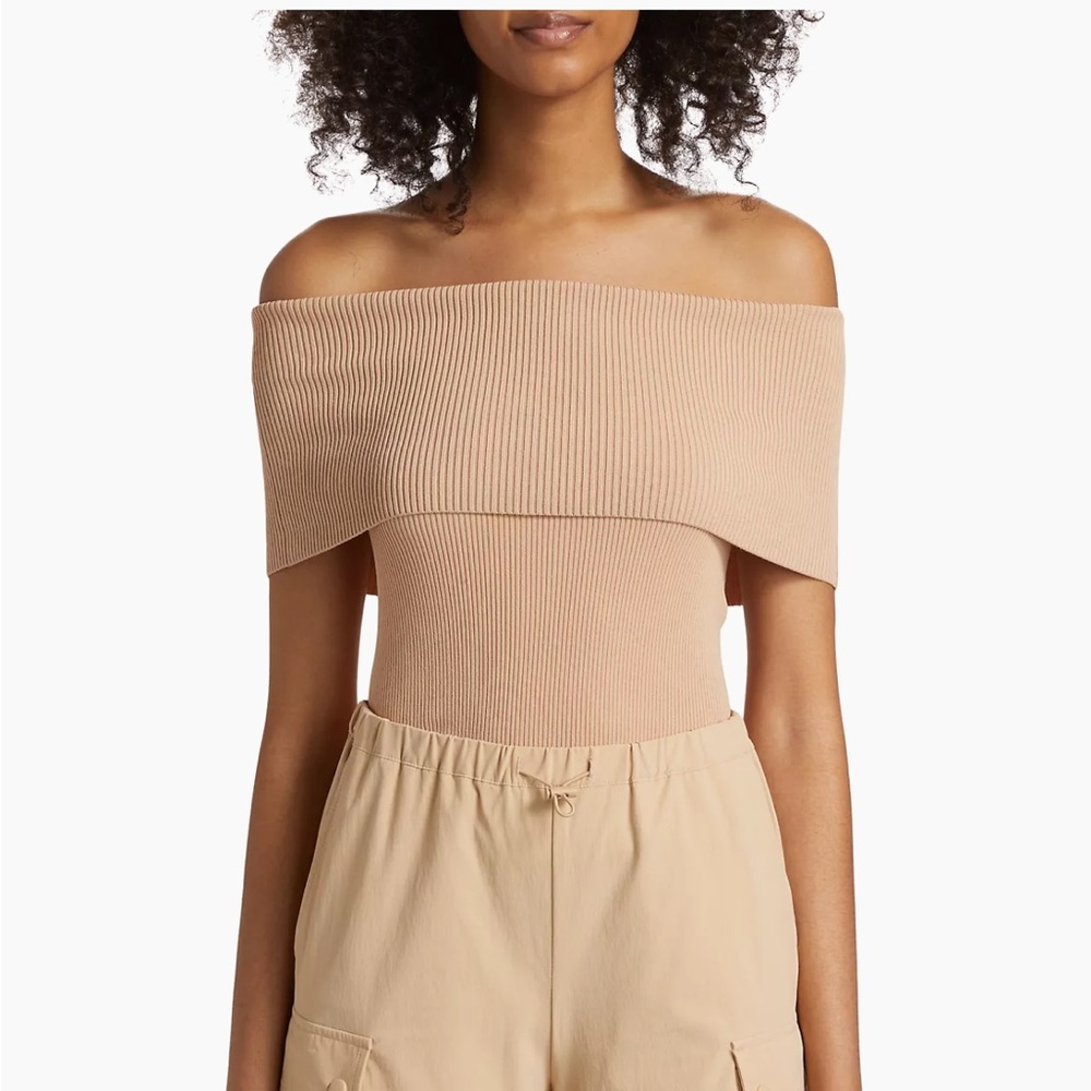 🏷️ NWT. Alice + Olivia Almond Foldover Sleeveless Off the Shoulder Sweater